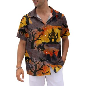 WHO IN SHOP Men's Halloween Shirts Cute Scary Horror Short Sleeve Button Up Shirt