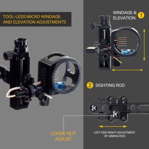 SOPOGER Archery Bow Sight for Compound Bows Target Hunting Single Pin or 5 Pin Bow Sight with 6X 1.75 Scope Lens Long Bar Right Hand for Quicker Sight Acquisition - Combos Available (5 Pin(6X)