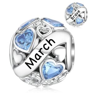 DALARAN March Birthstone Charms for Pandora Charms Bracelet 925 Sterling Silver Birthday Mother's Day Chrismas Jewelry Present for Women