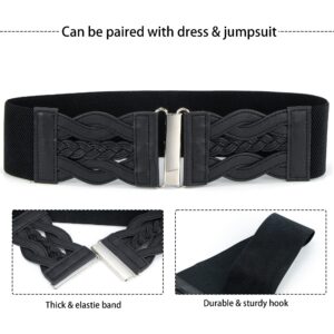 NociHah Vintage Stretch Belt for Women - Retro Elastic Wide Belts for Big Wais Ladies Dresses