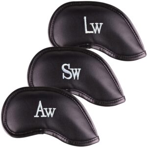 premium magnetic leather wedge club head covers set of 3 fits most clubs embroidered club label on both sides of club head cover (alpha)