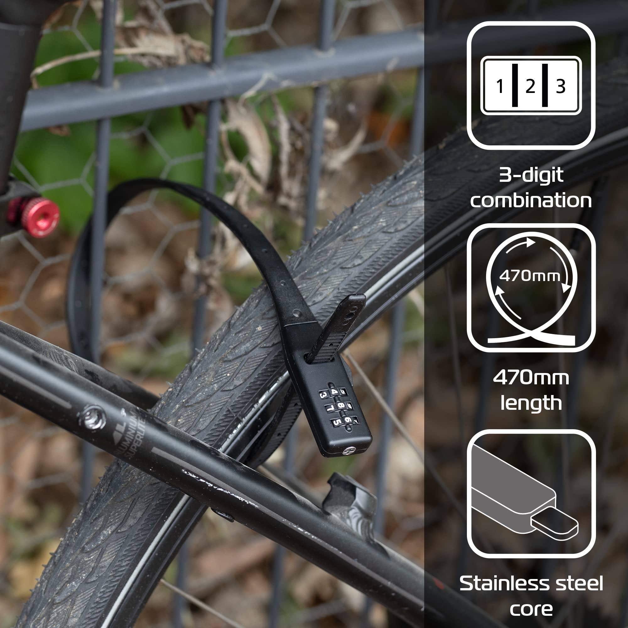 Oxford Products, Black, One Size LK150 Combo Multi-use Security Tie & Bike Combination Cycle/Cafe/Buggy/Ski/Helmet Lock