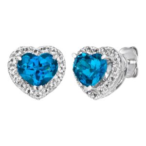 LE VIAN 3 2/3 Carat Blue and White Topaz Heart Halo Stud Earrings for Women in 14k White Gold with Push Back