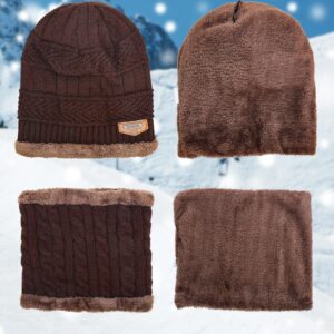 6 Pack Winter Beanie Hat Scarf Set Stylish Knit Skull Caps for Men Women Fleece Thick Lined Neck Warmer, 6 Colors