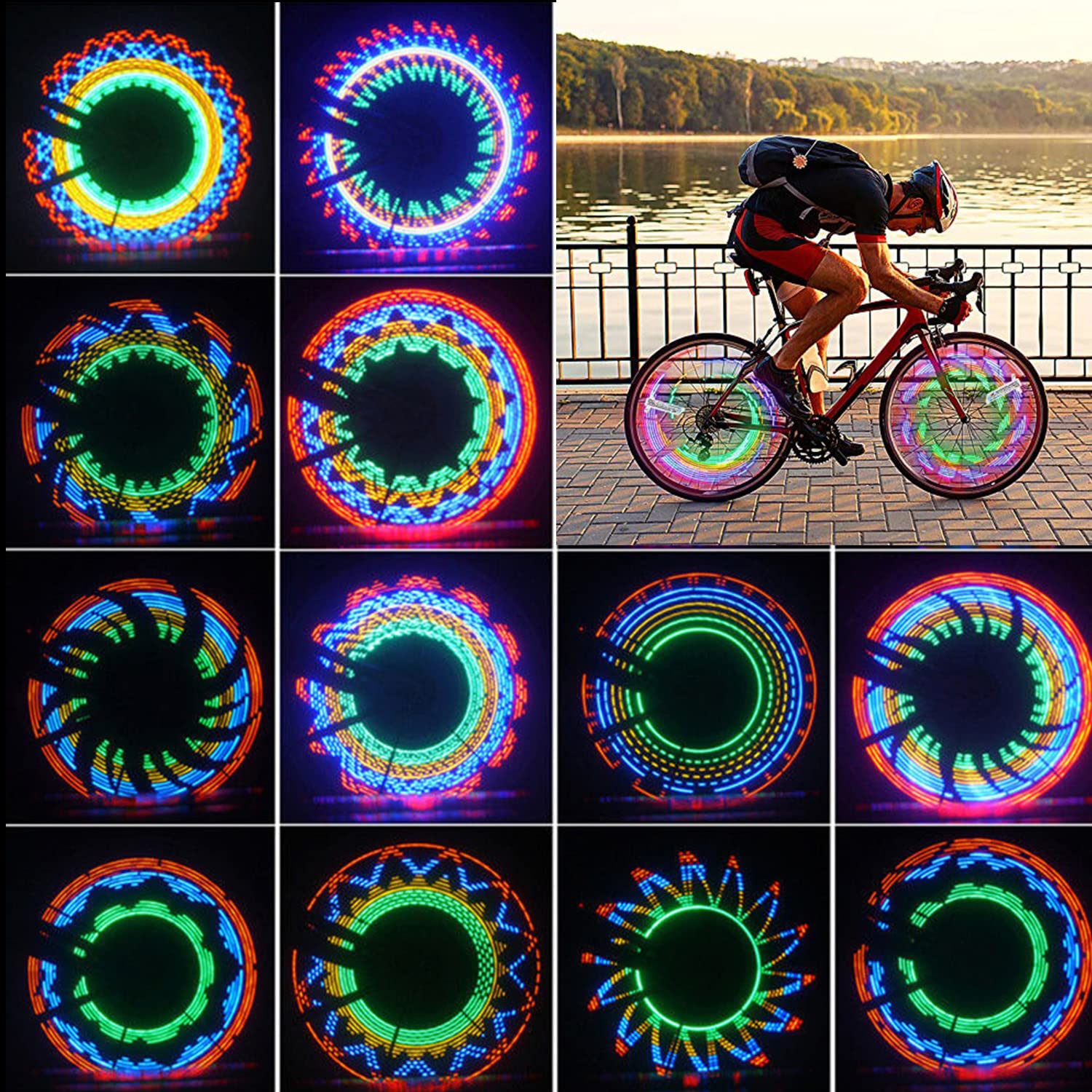 Bike Wheel Lights,Bike Spoke Lights Bicycle Wheel Lights,IPX5 Waterproof,2 Control Modes,Ultra Bright 32pcs LED 32 Exquisite Patterns,Bike tire Lights Bike tire Accessories (Blue 32LEDs-2pieces)