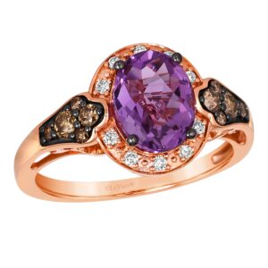 le vian 1 3/4 carat oval purple amethyst and 1/4 carat chocolate diamond band ring for women in 14k rose gold (white/fancy brown, cttw) engagement anniversary ring size 7