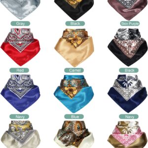 JaGely 12 Pcs 35" Satin Square Large Head Scarves Silk Like Neck Scarf Vintage Bandanas Satin Hair Scarf Neckerchief(Classic Style)