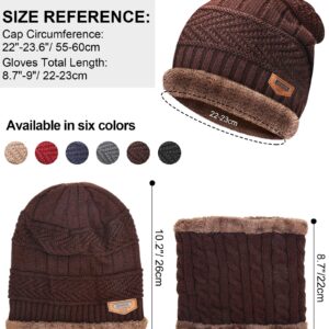 6 Pack Winter Beanie Hat Scarf Set Stylish Knit Skull Caps for Men Women Fleece Thick Lined Neck Warmer, 6 Colors