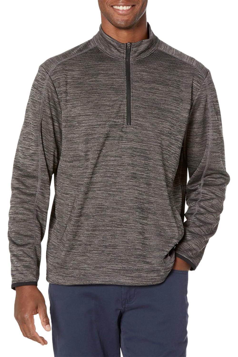 PGA TOUR Men's Textured Fleece 1/4 Zip Jacket Base Layer, Caviar HTR, X-Large