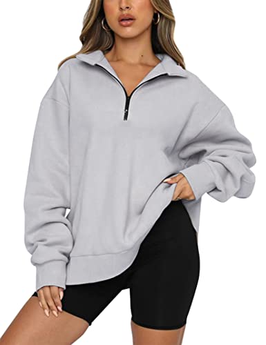 KOJOOIN Womens Long Sleeve 1/4 Zip Pullover Athletic Casual Hiking Running Workout Tops(Grey XL)