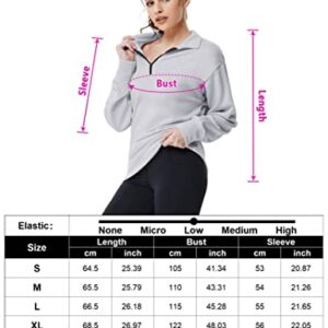 KOJOOIN Women Long Sleeve Workout Shirts Zip Pullover Athletic Running Shirts(Grey L)