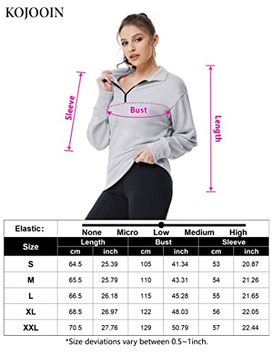 KOJOOIN Women Long Sleeve Workout Shirts Zip Pullover Athletic Running Shirts(Grey L)