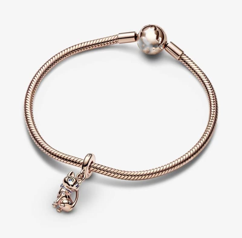 Rose Gold Pet Cat Dangle Charm 925 Sterling Silver Pendant,Jewelry Bead Gift for Women Bracelet&Necklace