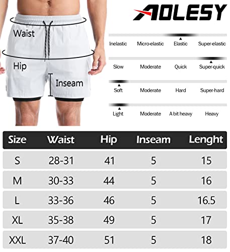 Aolesy Men’s 2 in 1 Running Shorts 5 Inch Workout Gym Athletic Shorts for Men Quick Dry Lightweight Training Shorts with Pockets White