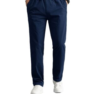 WZIKAI Mens Cargo Pants,Elastic Waist Sweatpants for Men Casual Long Trousers Light Jogger Pants Navy Blue M