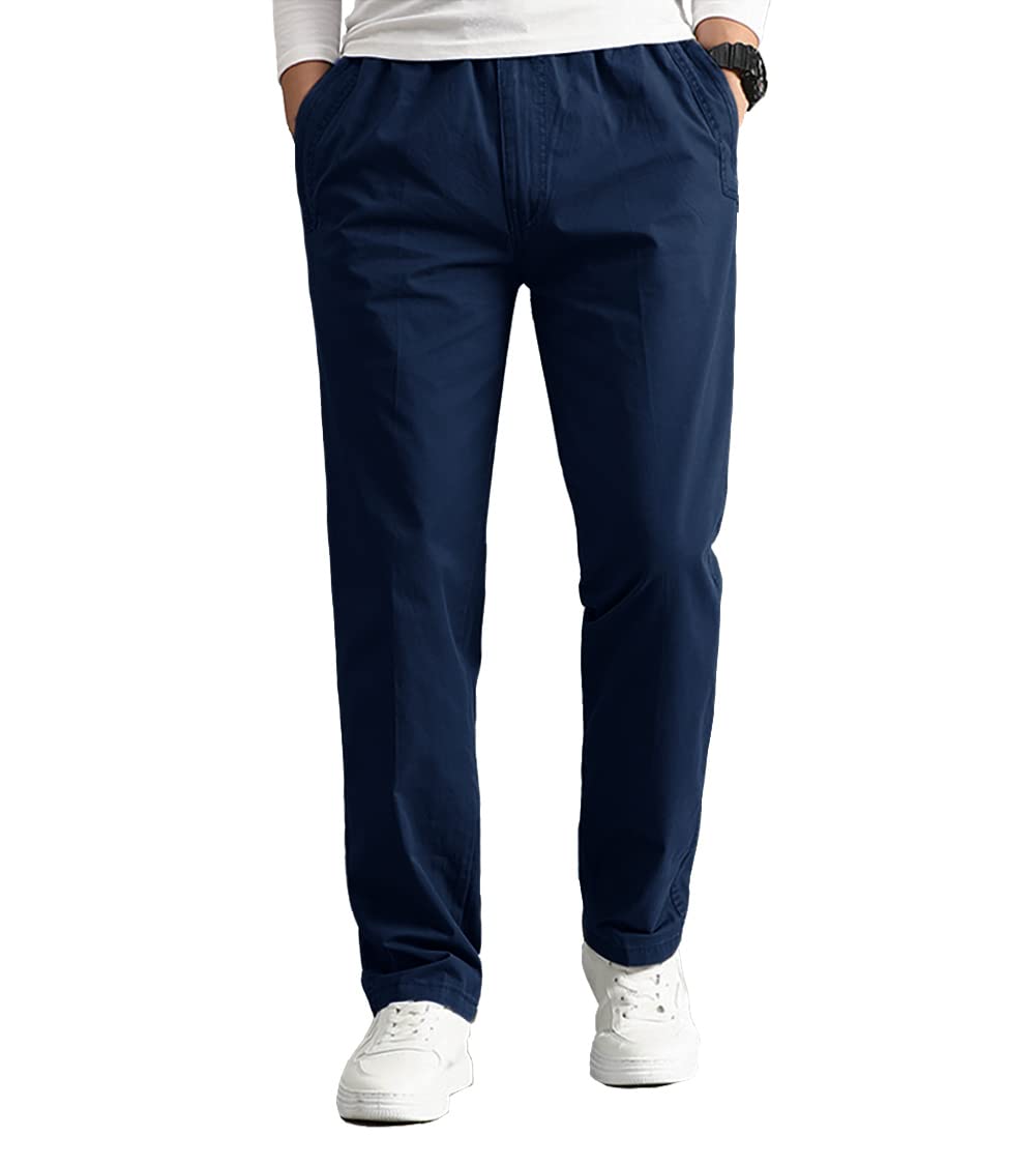 WZIKAI Mens Cargo Pants,Elastic Waist Sweatpants for Men Casual Long Trousers Light Jogger Pants Navy Blue M