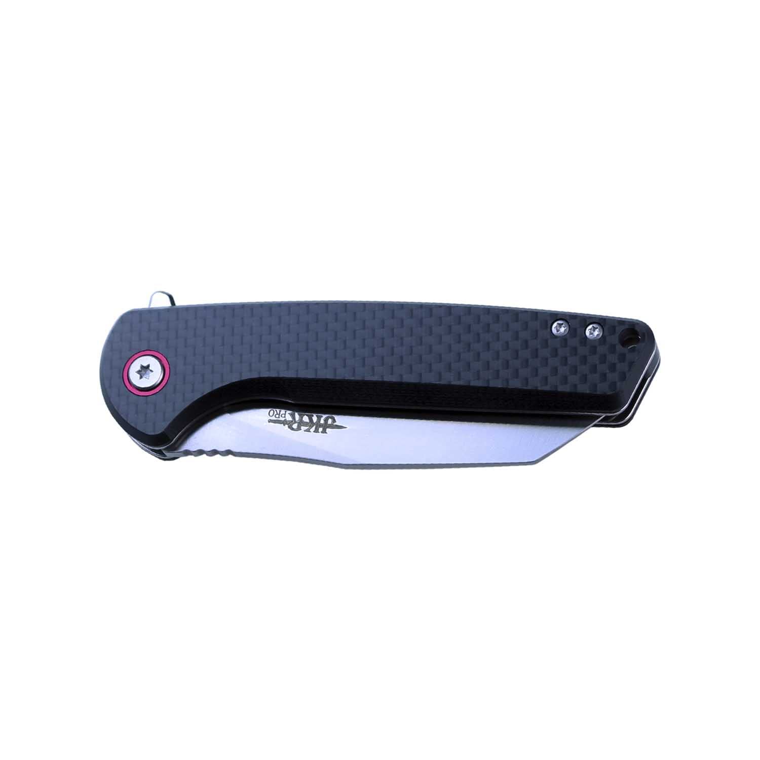 Joker JKR10014 Bearing Assisted Opening Knife, G10 / Carbon Fiber Handle in Black and 3.54 in. D2 Steel Blade, Overall Length 8.07 in. Tool for fishing, hunting, camping and hiking.