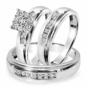 Creative jewels20 2.50 CT Round Cut Diamond His & Her Trio Engagement Wedding Ring Set 14k White Gold Finish (5)