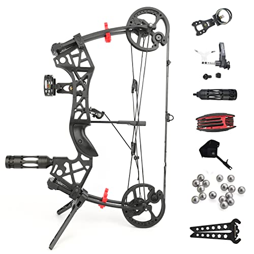 Dual-Purpose Compound Bow Hunting Catapult Bow for Steel Ball and Arrow, Draw Weight 40-65lbs Adjustable,Short-Axis Compound Bow,Left/Right Hand Avalible (bow set)