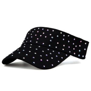 Sparkle Glitter Summer Rhinestone UPF 50+ Visor Bling Visor Ladies Visor Sun Visor for Women Outdoor Sports Fashion Golf Hat Black