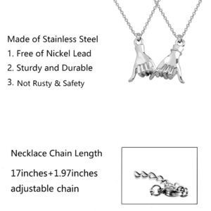 Couples Gifts Pinky Promise Necklace Set Matching Necklaces Couples Jewelry Long Distance Couples Gifts for Girlfriend Boyfriend (Silver)