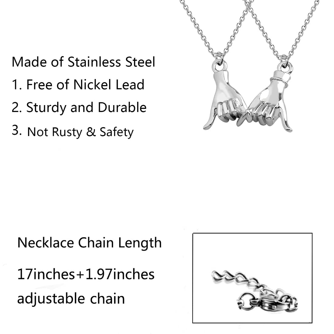 Couples Gifts Pinky Promise Necklace Set Matching Necklaces Couples Jewelry Long Distance Couples Gifts for Girlfriend Boyfriend (Silver)