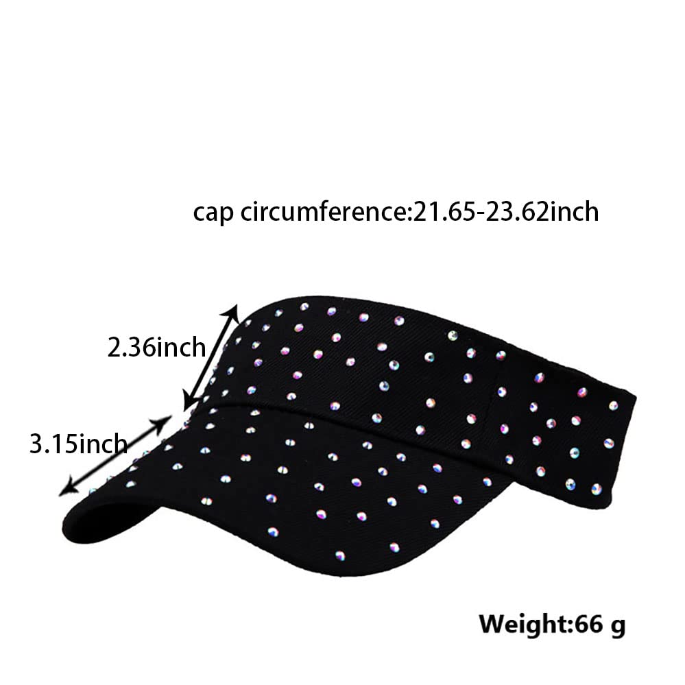 Sparkle Glitter Summer Rhinestone UPF 50+ Visor Bling Visor Ladies Visor Sun Visor for Women Outdoor Sports Fashion Golf Hat Black