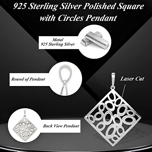 Auriga Fine Jewelry 925 Sterling Silver Polished Square with Circles Pendant (L- 31 mm, W- 29 mm) Gift for Women