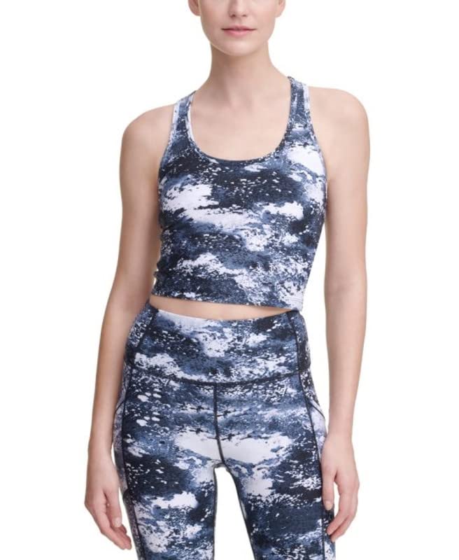 Calvin Klein Performance Women's Printed Racerback Cropped Tank Top (Blue, Small)