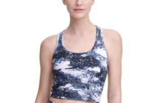 calvin klein performance women's printed racerback cropped tank top (blue, small)