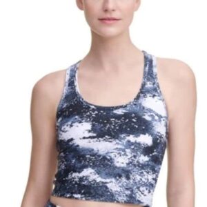 Calvin Klein Performance Women's Printed Racerback Cropped Tank Top (Blue, Small)