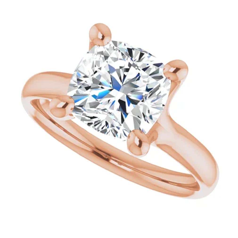 10K Solid Rose Gold Handmade Engagement Ring 3.0 CT Cushion Cut Moissanite Diamond Solitaire Wedding/Bridal Ring for Women/Her Propose Ring (5.5)