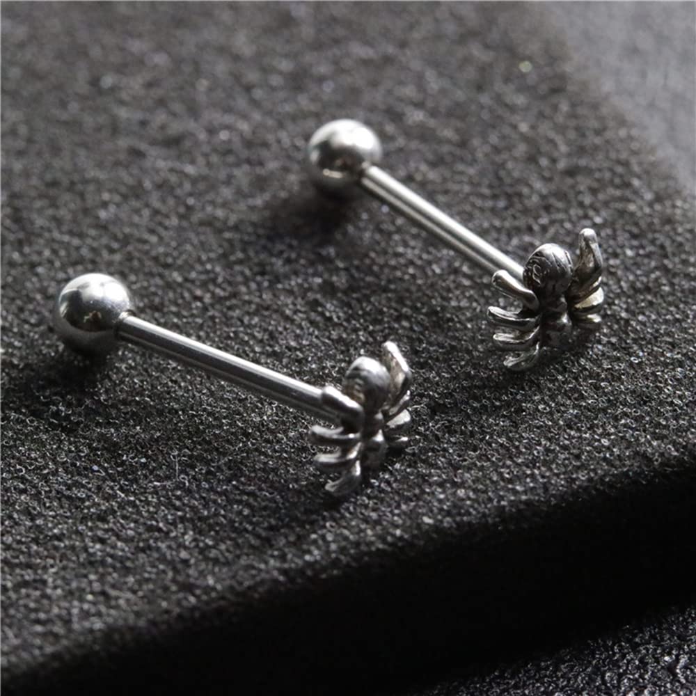 Izpack 14G Minimalist Spider Barbell Tongue Rings Stainless Steel Tiny Ball Screw Helix Back Piercing Body Studs Punk Jewelry for Women Men Unisex Gifts 5/8" Bar Length