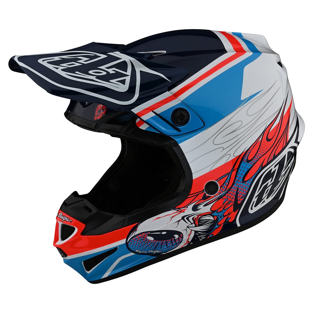 Troy Lee Designs SE4 Polyacrylite Midnight Motocross Helmet - Full Face Offroad Motorcycle Dirt Bicycle ATV Powersports Dual Sport Racing Helmet - Boys Girls Kids (Blue/Orange, MD)