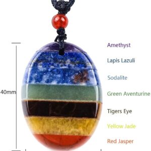 TORONG Thumb Worry Stone Necklace Oval Chakras Stone Pendant Crystal Necklace Hand Carved Healing Crystal Palm Pocket Stones for Anxiety Stress Relief Meditation Oval Shaped