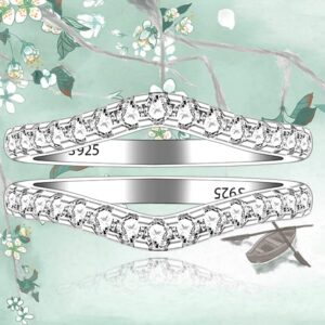 Uloveido 925 Silver Round CZ Pave V Shape Stacking Rings Guard Enhancer Set for Halo Solitaire Wedding Promise Rings Y2469 (Size 9)