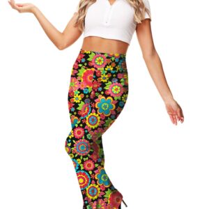 Flare Pants for Women Floral Bell Bottom 70s Hippie Pants High Waist Groovy Boho Yoga Pants XS