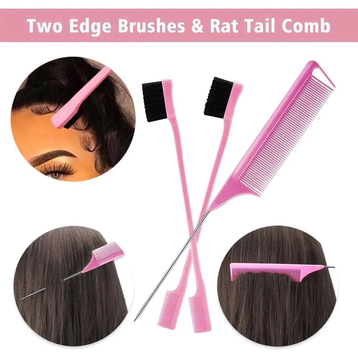 Goiple 3PCS Elastic Bands for Wig Edges - Adjustable Wig Band for Edges Wig Install Accessories with Pink set-9pcs Hair Wax Stick Set