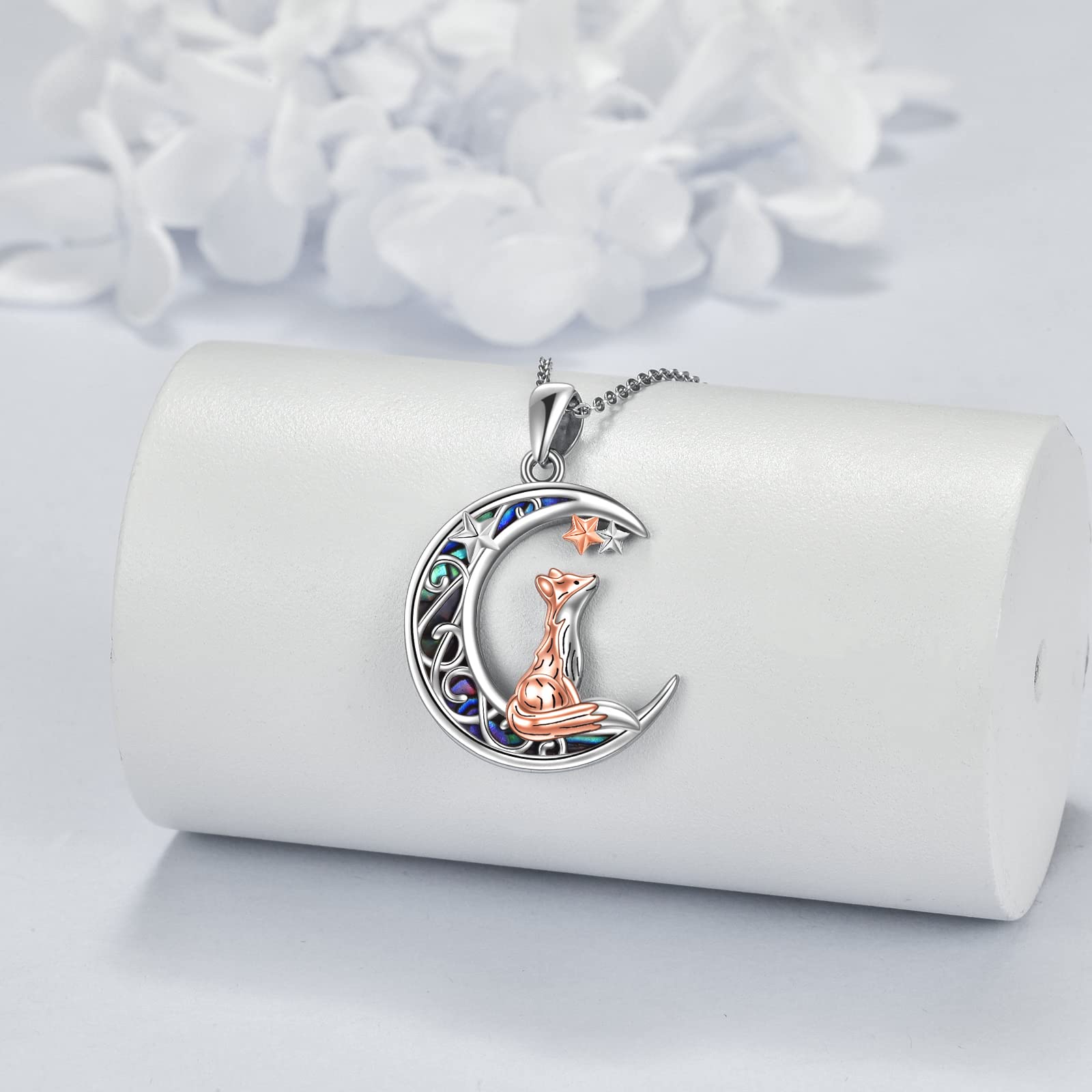 CUPENDA Fox Necklace 925 Sterling Silver Abalone Shell Fox Moon Pendant Cute Animal Mothers Day Jewelry Gifts for Women Mom