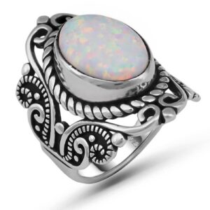 lombardy jewelry simulated white opal statement ring in sterling silver, oval shape (9)