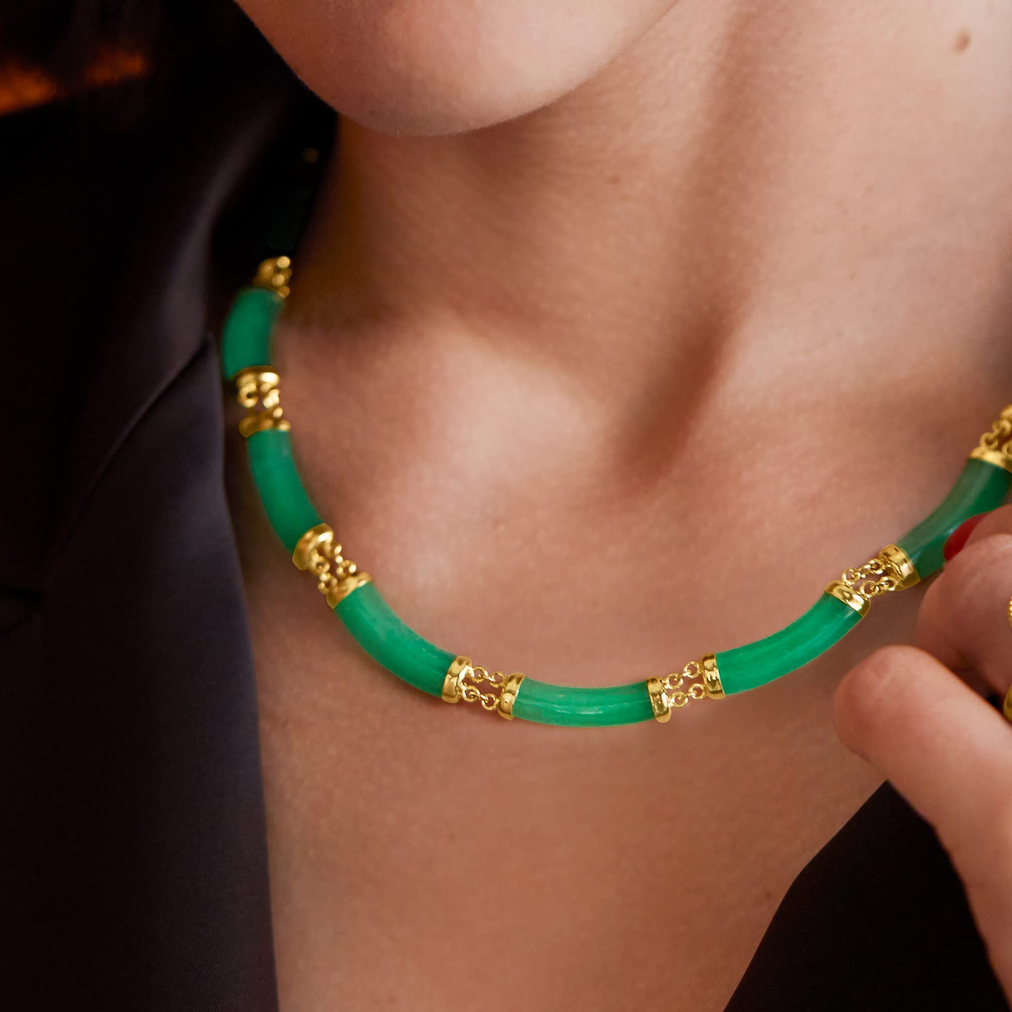 Ross-Simons Curved Jade Necklace in 18kt Gold Over Sterling. 20 inches