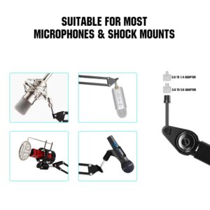 Microphone Boom Arm Mic Stand Mount Clamp Stand Microphone With 3/8" to 5/8" Screw Adapter And Cable Management Channels Desktop Arm Boom Stand Broadcasting Podcast Recording Gaming Live StreamIing