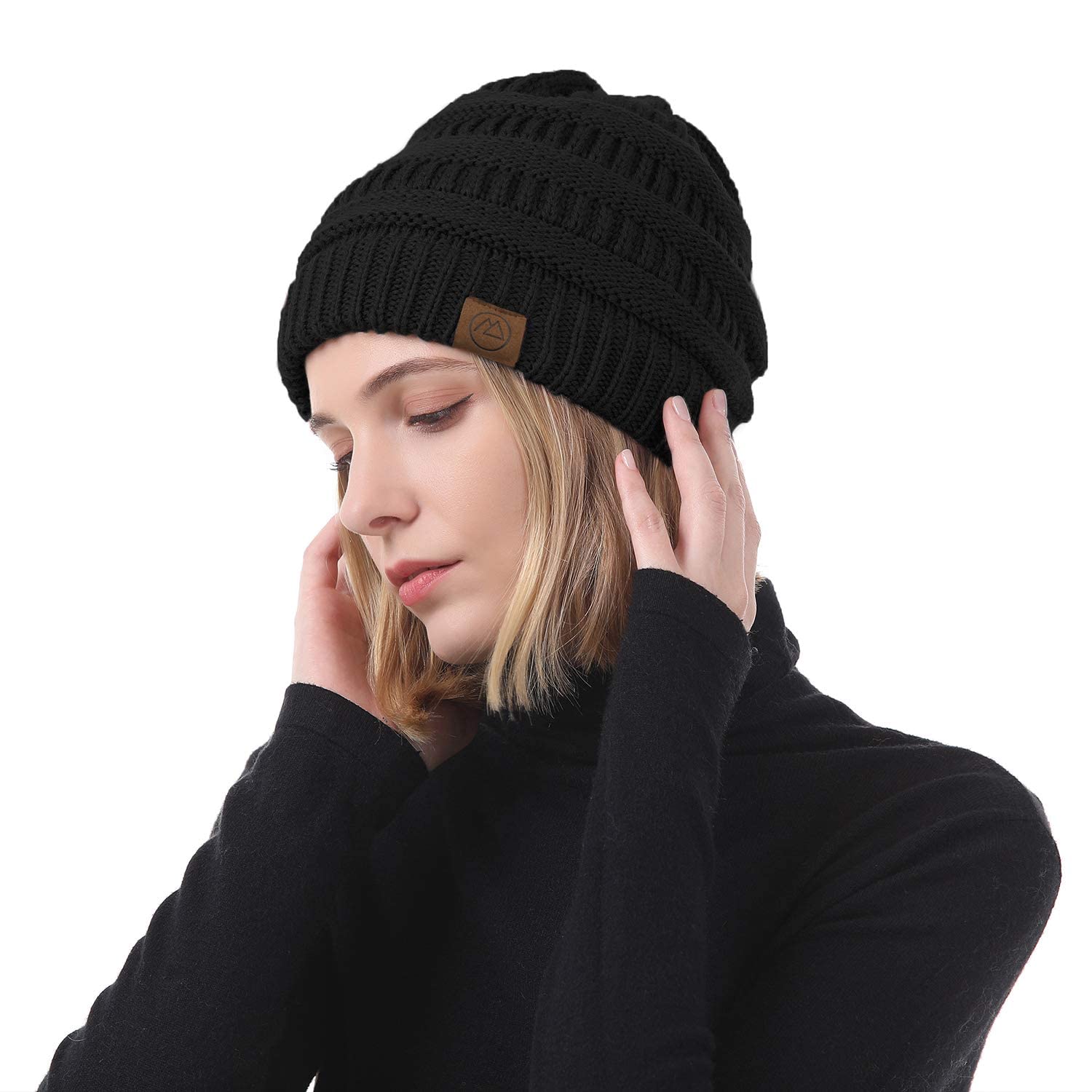 Zando Beanies Women Winter Beanie for Women Warm Hats for Women Thick Knit Beanie Hat for Women Womens Beanie Unisex Cozy Slouchy Hat Soft Girls Beanie Caps for Women Black Yarn Beanie