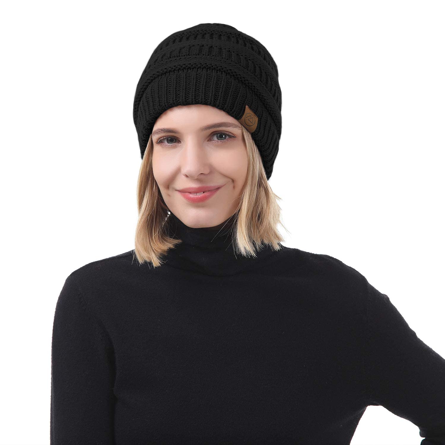 Zando Beanies Women Winter Beanie for Women Warm Hats for Women Thick Knit Beanie Hat for Women Womens Beanie Unisex Cozy Slouchy Hat Soft Girls Beanie Caps for Women Black Yarn Beanie