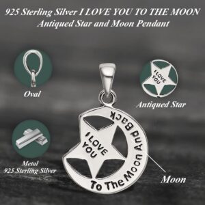 Auriga Fine Jewelry Sterling Silver I LOVE YOU TO THE MOON Antiqued Star and Moon Pendant Gift for Women