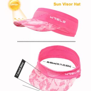 WRELS Visor Sun Hat for Kids Women Men,Adjustable Packable Sports Cap with Sweatband(46-60cm) (#B-Rose Red)