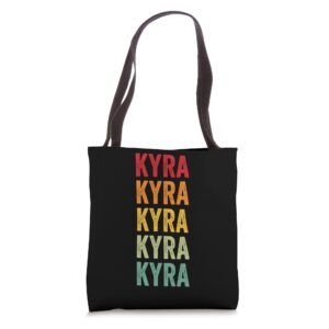 kyra rainbow repetition of kyra name text tote bag