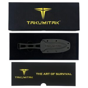 TAKUMITAK Hunting Knife Survival Knife D2 Fixed Blade Knives G10 Handle Kydex Sheath Molle Clip Camping Survival Tactical Hunting Gear EDC Knife 40062 (Black TKF205BK)