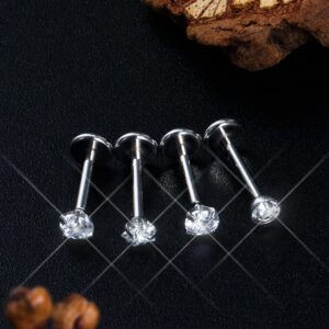 Prjndjw 18G 20G Push in Threadless Nose Rings Stud Earrings Hypoallergenic Flat Back Surgical Stainless Steel Cubic Zircon Helix/Cartilage/Tragus/Lobe Earrings Lip Labret Snake Bite Jewelry