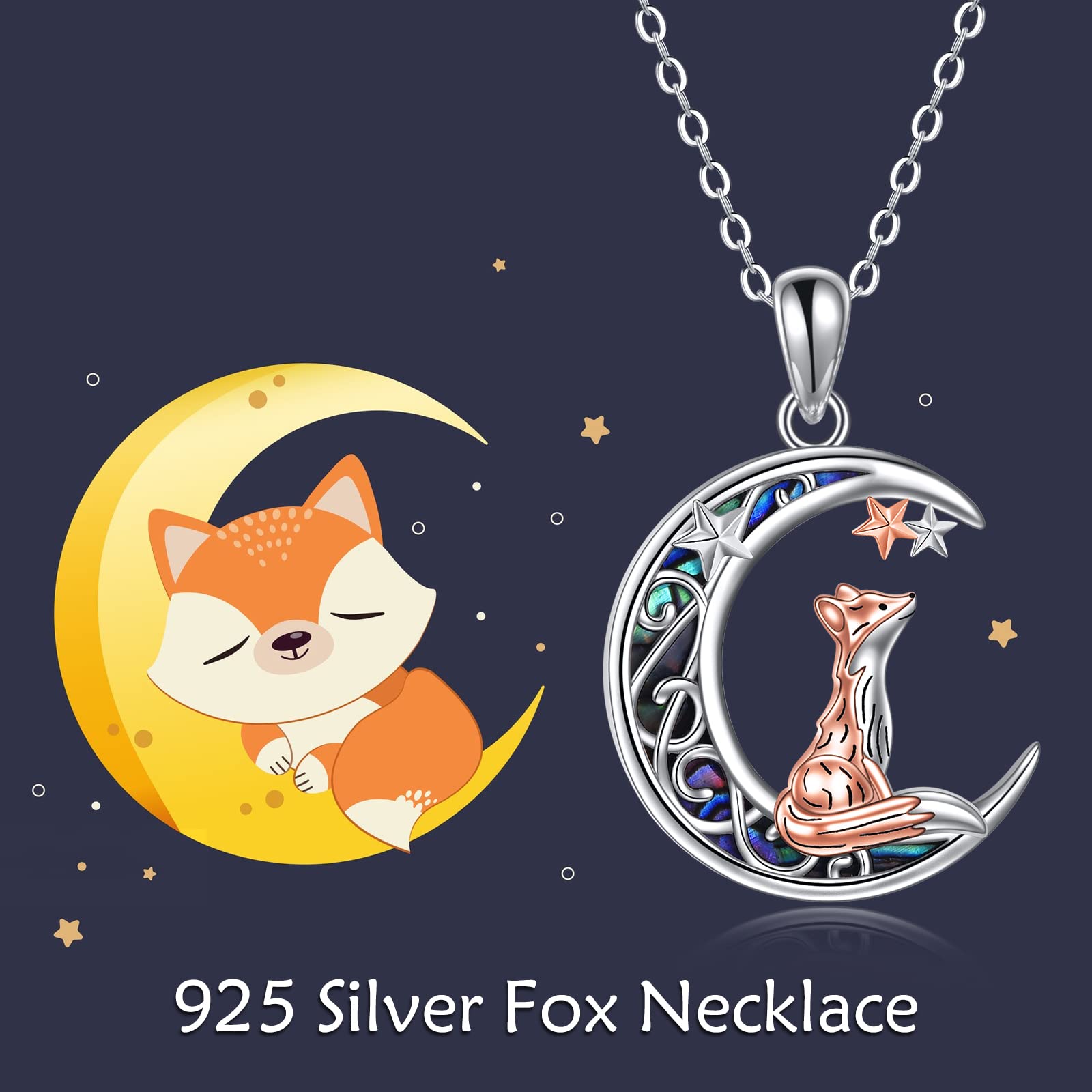 CUPENDA Fox Necklace 925 Sterling Silver Abalone Shell Fox Moon Pendant Cute Animal Mothers Day Jewelry Gifts for Women Mom